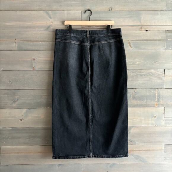 Y2K ZARA | Black Denim Front Slit Midi Skirt Size XL - Picture 2 of 4